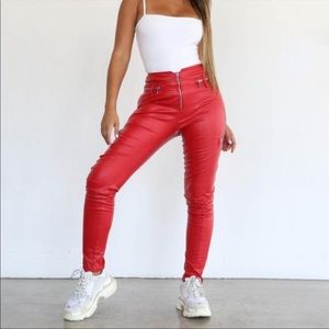 TIGER MIST Lennon Faux Leather Pants in Red - Size S